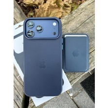 Madam Case Iphone 17 Pro Max Lacivert Deri Renk Standlı M-Safe Özelikli Kılıf ve M-Safe Özellikli Cüzdan Kartlık