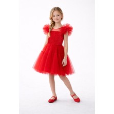Dıgıl Kids Kız Çocuk Kırmızı Tül Elbise