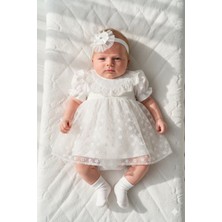 Miniday Baby Kız Bebek Mevlütlük Elbise Yazlık Bandanalı Dantelli Yeni Doğan Hastane Çıkışı Gelinlik Abiye 4014