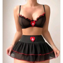 Siyah Kırmızı Kalp Detaylı Seksi Iç Çamaşır Seti