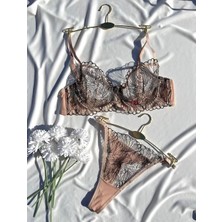 aldyoo Dantelli Siyah Ten Balenli Brode Sütyen Iç Çamaşır Takımı