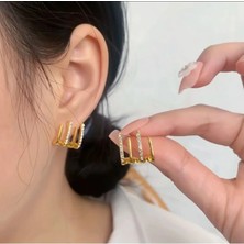 Chase Çoklu Sıra Görünümlü Modern Çelik Küpe - Minimalist Estetik Paslanmaz Çelik Aksesuar - Günlük ve Şık Gece Kullanımı Için Uygun