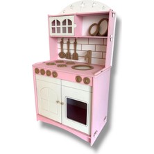Buradadavar Hobi Ahşap Pembe Boyalı 2 Kapaklı Oyuncak Mutfak Ekonomik Seri