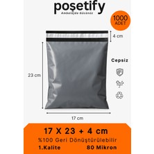 Poşetify Cepsiz Kargo Poşeti | 17x23x4 cm | 1000 Adet | Gri | 80 Mikron | Küçük Boy | Kalın | İç Göstermez