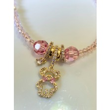 Kolye – Ayıcık Figürlü, Pembe Kristal, Inci Boncuklu, Zirkon Uçlu – Thinblack