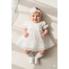 Miniday Baby Kız Bebek Mevlütlük Elbise Yazlık Bandanalı Dantelli Yeni Doğan Hastane Çıkışı Gelinlik Abiye 4011