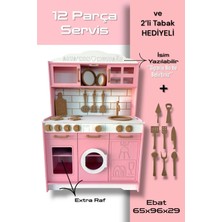 Buradadavar Hobi Ahşap Ahşap Pembe Boyalı Isim Yazılabilir Mutfak 14 Parça Servis Seti Hediyeli