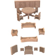 Buradadavar Hobi Ahşap Ahşap Minyatür Çocuk Kreş Etkinlik Boyanabilir Mobilya Takımı 15 Parça