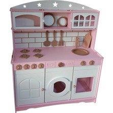 Buradadavar Hobi Ahşap Boyalı Ahşap Oyuncak Mutfak Servis Seti Pembe