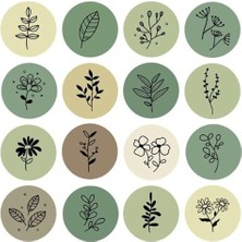 Braventa Collection Ms Major Selection 32 Adet 4 cm Yeşil Yapraklı Yuvarlak Sticker Etiket Çıkartma Hediye Parti Hediyel