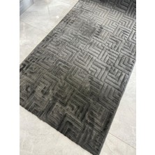 Merinos Halı Merinos Rölyef Halı Çeşme Antrasit Kaymaz Taban Yolluk Makinede Yıkanabilir Halı