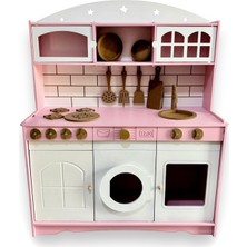 Buradadavar Hobi Ahşap Ahşap Büyük Boy Montessori Oyuncak Rol Yapma Mutfak Seti Tabak+Spatula Hediye