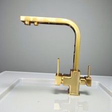 Kutlu Mix Arıtmalı Kare Gold Evye Bataryası 3 Yollu Kareli Gold Mutfak Bataryası