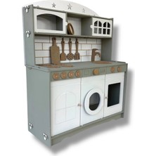 Buradadavar Hobi Ahşap Boyalı Ahşap Oyuncak Mutfak Servis Seti Tabak ve Spatula Hediyeli