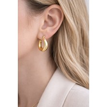 925 Ayar Gümüş Gold Renk Kalın Bombeli Halka Küpe Tombul Halka Küpe