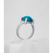 Yıldırım 925 Ayar Gümüş Oval Kesim Doğal Taşlı Zarif Kadın Gümüş Yüzük