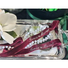 Abroz Home Design İsimli Bordo Kadife İncili Yüzük Kurdelesi /Söz Nişan Kurdelesi