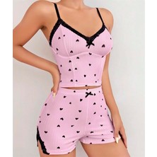 Aria's Closet Arias Closet Pembe Kalp Desenli Askılı Şortlu Pijama Takım