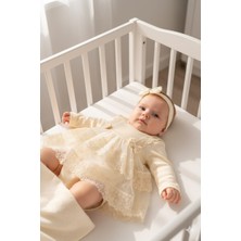 Miniday Baby Kız Bebek Mevlütlük Body Elbise Bandanalı Dantelli Yeni Doğan Hastane Çıkışı Gelinlik Abiye 6010