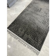 Merinos Halı Merinos Rölyef Halı Çeşme Antrasit Kaymaz Taban Yolluk Makinede Yıkanabilir Halı Gri Düğüm Saçaklı