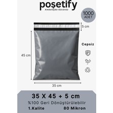 Poşetify Cepsiz Kargo Poşeti | 35x45x5 cm | 1000 Adet | Gri | 80 Mikron | Orta Boy