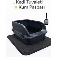 Kedi Tuvaleti & Kum Paspası Seti – Kürek Hediyeli | Yüksek Kenarlı Açık Kedi Tuvaleti