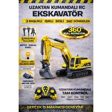 Yıldırım Oyuncak Uzaktan Kumandalı Rc 360° Dönen 3 Başlıklı Ekskavatör | LED Işıklı Güçlü Iş Makinesi Modeli