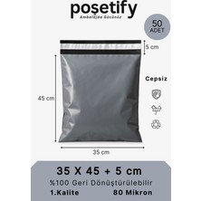 Poşetify Cepsiz Kargo Poşeti | 35x45x5 cm | 50 Adet | Gri | 80 Mikron | Orta Boy