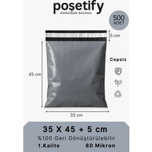 Poşetify Cepsiz Kargo Poşeti | 35x45x5 cm | 500 Adet | Gri | 80 Mikron | Orta Boy | Kalın | İç Göstermez