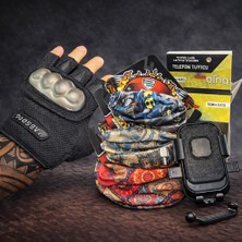 Motohat Motorcu Eldiveni En 13594 Belgeli + Renkli Buff + Ayna Telefon Tutucu Seti