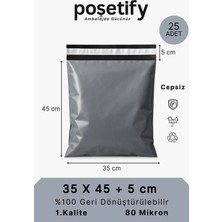 Poşetify Cepsiz Kargo Poşeti | 35x45x5 cm | 25 Adet | Gri | 80 Mikron | Orta Boy | Kalın | İç Göstermez