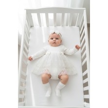 Miniday Baby Kız Bebek Mevlütlük Body Elbise Bandanalı Dantelli Yeni Doğan Hastane Çıkışı Gelinlik Abiye 6010