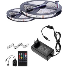 Powerr Led Aydınlatma 10 Metre 12V 60 Ledli Rgb Iç Mekan Şerit LED 5A Priz Tipi Plastik Adaptör Sese ve Müziğe Duyarlı LED Kontrol Üniteli Set