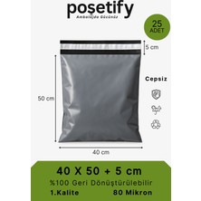 Poşetify Cepsiz Kargo Poşeti | 40x50x5 cm | 25 Adet | Gri | 80 Mikron | Büyük Boy