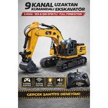 Yıldırım Oyuncak Uzaktan Kumandalı 45 cm 2.4 Ghz 9 Kanallı Rc Ekskavatör | 360° Döner Işıklı Sesli Ekskavatör Modeli