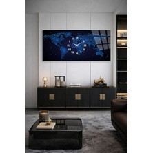 Olinpa Kırılmaz Cam Duvar Saati , Hem Tablo Hem Saat Gece ve Yıldızlar Dünya Haritası Temalı Ev Ofis Hediyesi