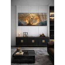 Olinpa Kırılmaz Cam Duvar Saati , Hem Tablo Hem Saat Altın Rengi Hayat Ağacı  Temalı Ev Ofis Hediyesi