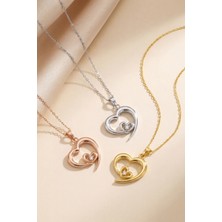 925 Ayar Gümüş Doğal Pırlantalı Kalp Kolye – 14 Ayar Altın & Rose Altın Kaplama