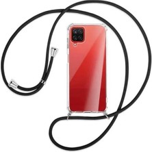 Teknomoda Samsung Galaxy A12 Kılıf Boyun - Omuz Askılı Köşe Korumalı Siyah iPli Kordonlu Anti Şok Şeffaf Silikon