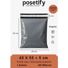 Poşetify Cepsiz Kargo Poşeti | 45x55x5 cm | 5000 Adet | Gri | 80 Mikron | Büyük Boy