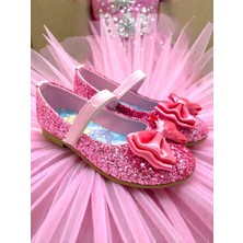 Ellaboni Kız Çocuk Elisa Baskılı Parlak Pembe Pullu Fiyonklu Babet Ayakkabı