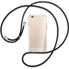 Teknomoda Apple iPhone 6S Kılıf Boyun - Omuz Askılı Köşe Korumalı Siyah iPli Kordonlu Anti Şok Şeffaf Silikon