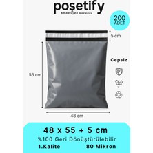 Poşetify Cepsiz Kargo Poşeti | 48x55x5 cm | 200 Adet | Gri | 80 Mikron | Büyük Boy