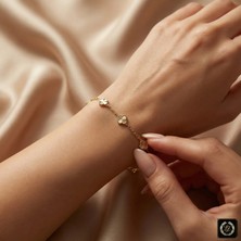 cm Jewelry Vıp Seri 316L Çelik 14K Gold Renk Işıltılı Beşli Yonca Bileklik