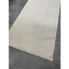 Merinos Halı Merinos Rölyef Halı Garden Açık Bej Kaymaz Taban Yolluk Makinede Yıkanabilir Halı Krem Spor Saçaklı