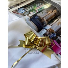 Bisaccia 4 Adet - Metalik Altın Renk Çekmeli Fiyonk Süs 30MM (3 Cm) Hediye Paketi Süsleme