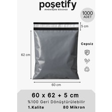 Poşetify Cepsiz Kargo Poşeti | 60x62x5 cm | 1000 Adet | Gri | 80 Mikron