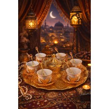 Seymen Bıçakçılık Lüks 6’lı Kahve Fincanı Seti – Tepsili, 6 Gold Kaşık & Kapaklı Şekerlik Dahil Toplam 20 Parça