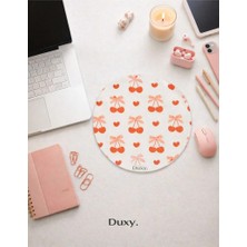 Duxy Kiraz Desenli Mouse Pad, 19 Cm, Kaymaz Taban, Ev Ofis ve Oyun Için Rahat ve Yumuşak Mousepad