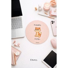 Duxy Espirili Kedi Desenli Pembe Mouse Pad, 19 Cm, Kaymaz Taban, Ev Ofis Oyun Için Rahat ve Yumuşak Mousepad